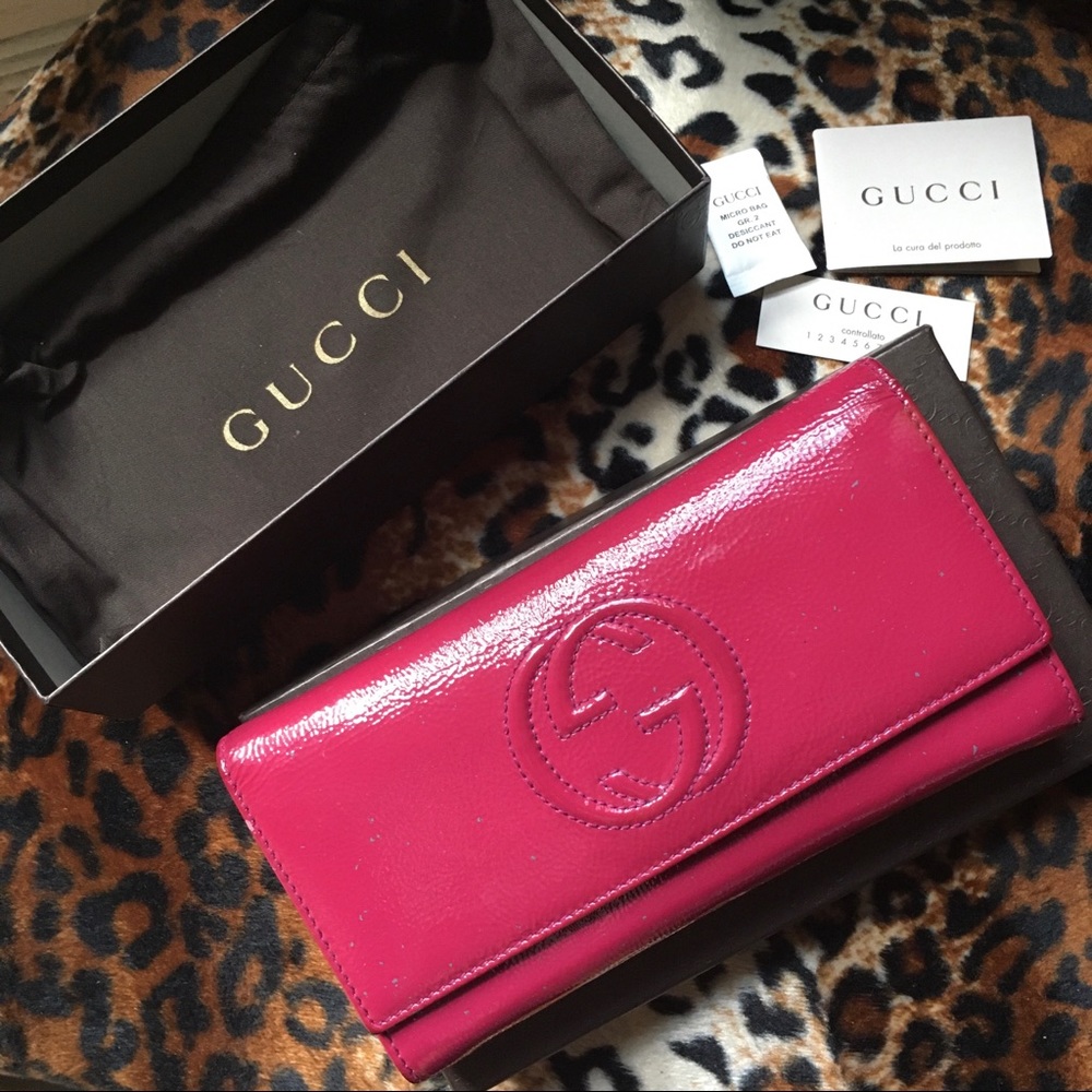 Gucci Patent Leather Continental Wallet Hot Pink